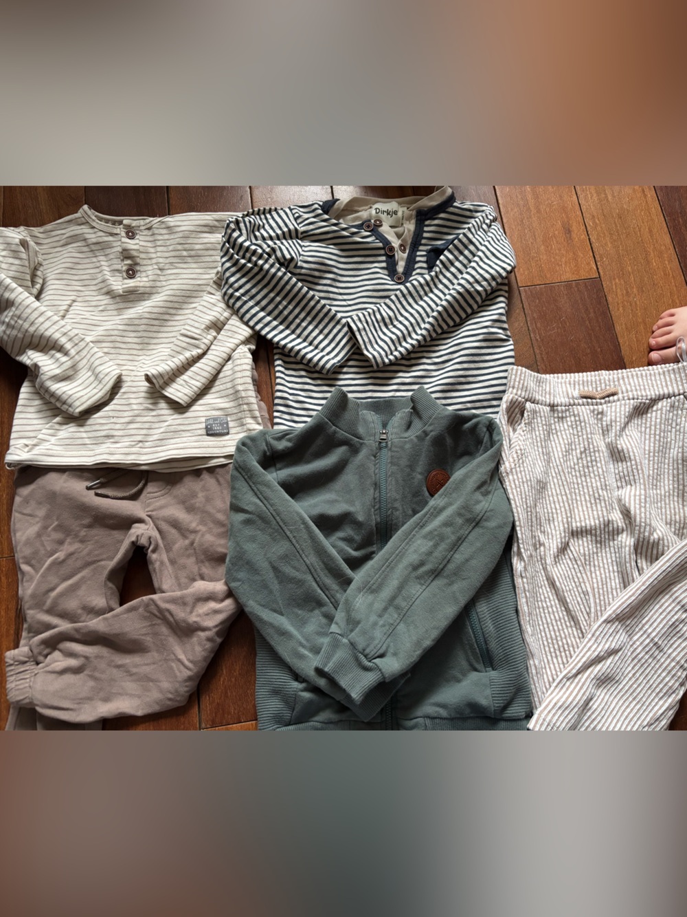 Mixed Kids Outfit Bundle - Striped Tops & Green Zip Hoodie